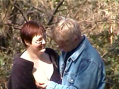 Mature BBW sucking her hubby's cock in the forest - Bernie