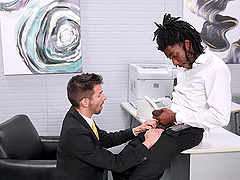 Interracial gay dicking in the office with a horny black boss