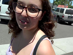 HD POV video of Leana Lovings giving a nice blowjob in the car