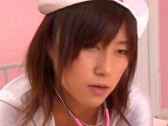 Japanese nurse enjoys while getting penetrated hard by her man