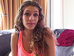 Curly haired cutie Rebel Lynn gets ready to film a wild sex scene
