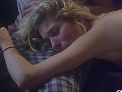 Blonde Dane Cross moans while getting fucked hard on the bed