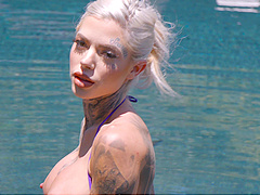 Rough outdoor dicking by the pool with tattooed Chantal Danielle