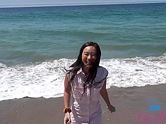 Outdoors POV video of sexy Asian girlfriend Kimmy Kimm teasing