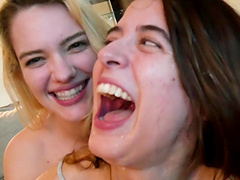 Smooth double blowjob in POV video- Abbie Maley and Kenna James