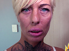 HD POV video of a tattooed blonde woman being fucked - Vicky Hundt