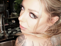 Tattooed sex bomb Karma Rx gives a BJ and takes it from behind