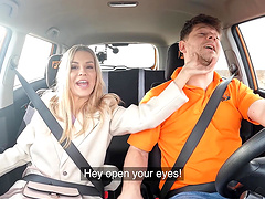 Horny driving instructor fucks sexy Lucky Bee in the car