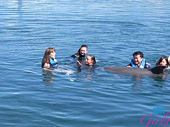 Lovely cutie Aliya Brynn having some fun with friends in the sea