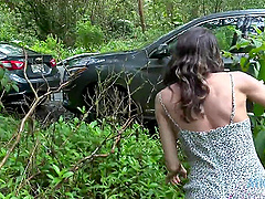 Kinky amateur Vera King gives road head and teases in the woods
