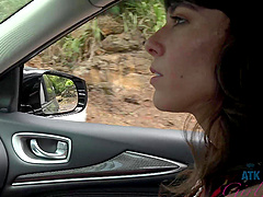 Dirty amateur Vera King masturbates and gives head in the car
