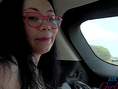 POV video of trimmed pussy Lenna Lux getting fucked in the car