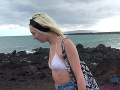 Outdoors video of small butt Chloe Temple teasing on the beach