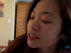 Closeup POV video of Asian girlfriend Vina Sky teasing and sucking