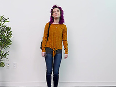 Purple haired amateur Scarlett comes to casting couch for sex