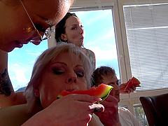 Group dicking at the party with mature women - Bianca M & Rita Black
