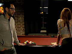 Sexy Jane Rogers likes riding a hard dong on the pool table
