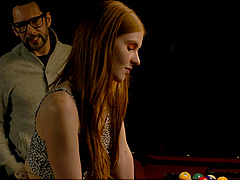 Sexy Jane Rogers likes riding a hard dong on the pool table