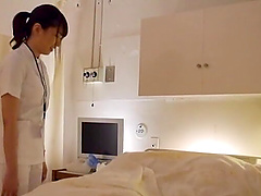 Hot Asian nurse makes a patient feel better by jerking him off