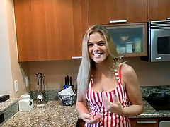 Blonde chick Kendra gets her cunt smashed in the kitchen
