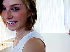 Gorgeous babe Ella has to suck a cock before riding it in POV