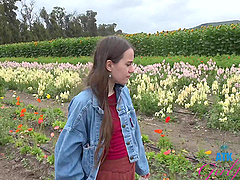 Outdoors video of hairy slut Sia Wood playing with her fingers