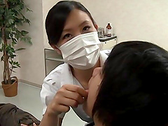 Japanese doctor shows her tits and pleasures her lucky patient