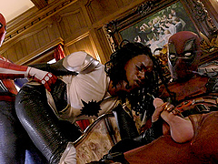 Interracial FFM threesome with ebony superhero Ana Foxxx in costume