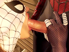 Spiderman with a hard cock fucks fellow superhero Dani Daniels