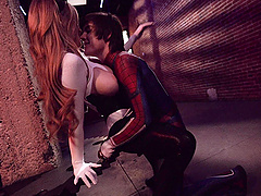 Redhead chick Blake Blossom wants to be fucked by the spiderman