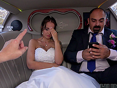 Cock hungry bride Jennifer Mendez rides her best man in the car