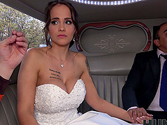 Cock hungry bride Jennifer Mendez rides her best man in the car