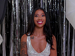 Curvy ebony Ameena Green bares her natural tits and ass in interracial action