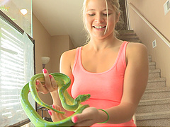 Natural-titted blonde Mindy pleasures herself in a sensual solo