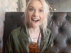 Beautiful blonde with long hair has natural tits while having sex outside.