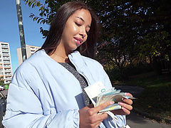 Shaved pussy latina babe gives a blowjob to her boss