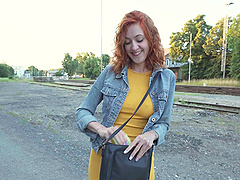 Pov video of a redhead giving a blowjob to her lover