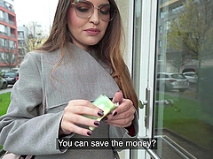 Pov view of a hot brunette giving a blowjob