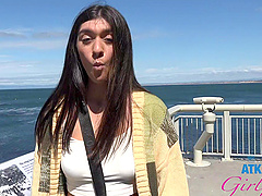 Public rendezvous with a brunette beauty in a car