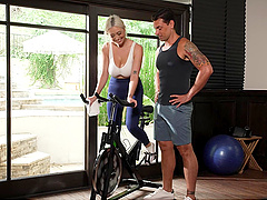 Blonde bombshell rides cock in cowgirl position