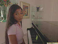 Beautiful brunette gets her pussy fucked in missionary position.