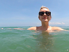 Beautiful woman with glasses Ann Joy enjoys outdoor sex.