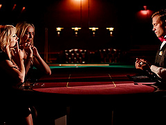 Beautiful blondes Daisy May and Amber Jayne in a hot threesome scene.