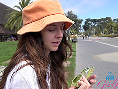 Beautiful brunette Serena Hill in hot outdoor pov scene.