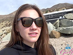 Beautiful girl with glasses Rose Caarter gets some outdoor sex