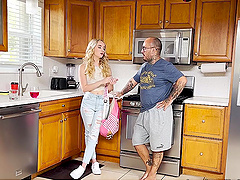 Beautiful blonde Lacy Jane gets a facial in a hot ffm scene.