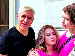 Two girls share a big cock in an intense threesome with Porno Dan.