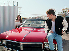 Two pornstars having fun in the car, parker and justine