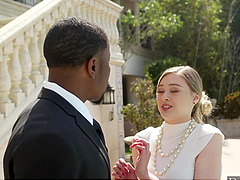 Isiah plunges deep into Amber's juicy pussy in a steamy interracial scene