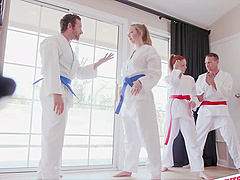 Lustful athletes plow lusty coeds in raunchy gangbang